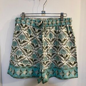 Marigold by Victoria Dunn Teal Floral High-Waist Drawstring Shorts NWT Size 2XL
